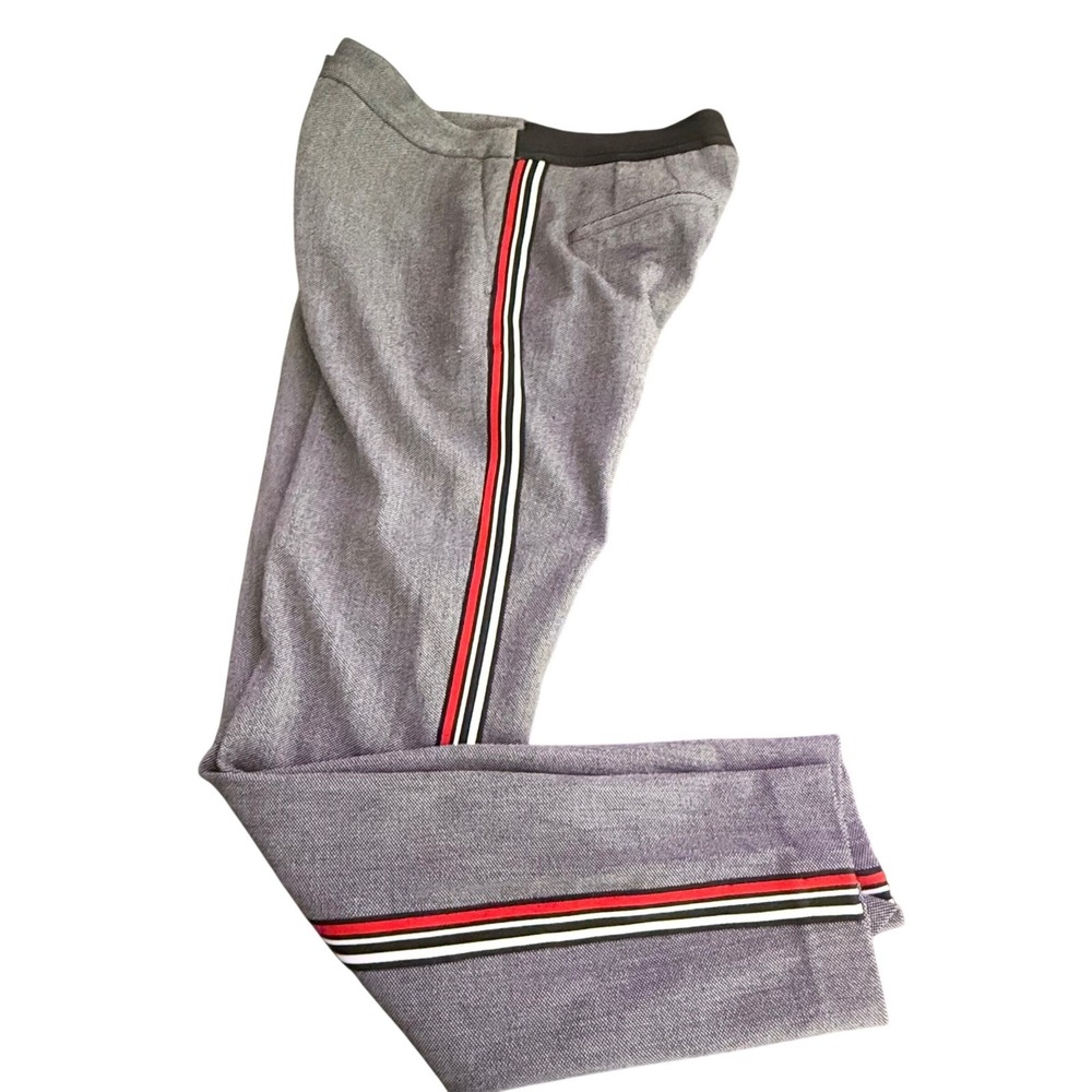 Zara Tuxedo Stripe Ankle Pants Womens S Grey Red Black Side Stripe Office Casual